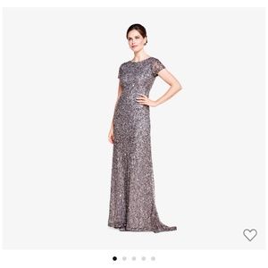 Adrianna Papell scoop back, sequin gown lead